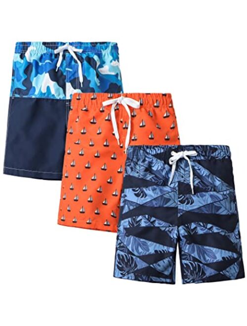 Rolimaka 3 Pack Boy's Swim Trunks Kid Board Shorts with Mesh Lining Youth Swimwear