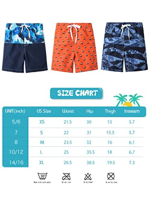 Rolimaka 3 Pack Boy's Swim Trunks Kid Board Shorts with Mesh Lining Youth Swimwear