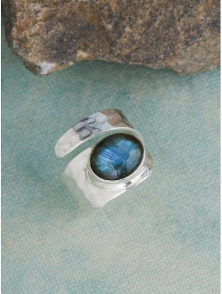 YoTreasure 10x12 MM Labradorite Bypass Ring Hammered .925 Sterling Silver