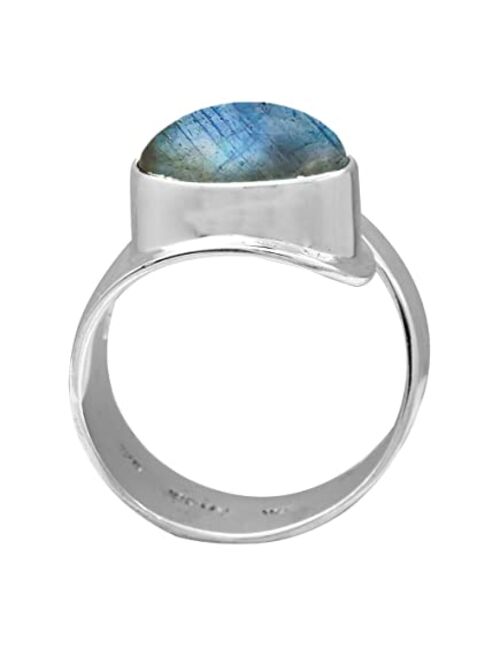 YoTreasure 10x12 MM Labradorite Bypass Ring Hammered .925 Sterling Silver