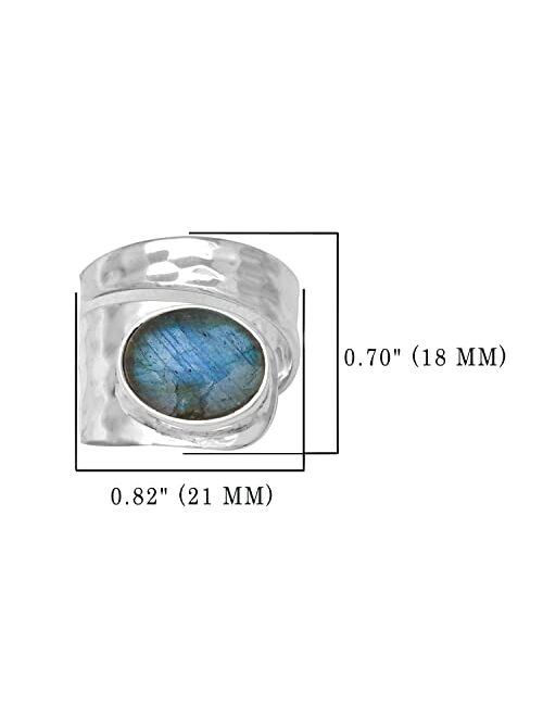 YoTreasure 10x12 MM Labradorite Bypass Ring Hammered .925 Sterling Silver