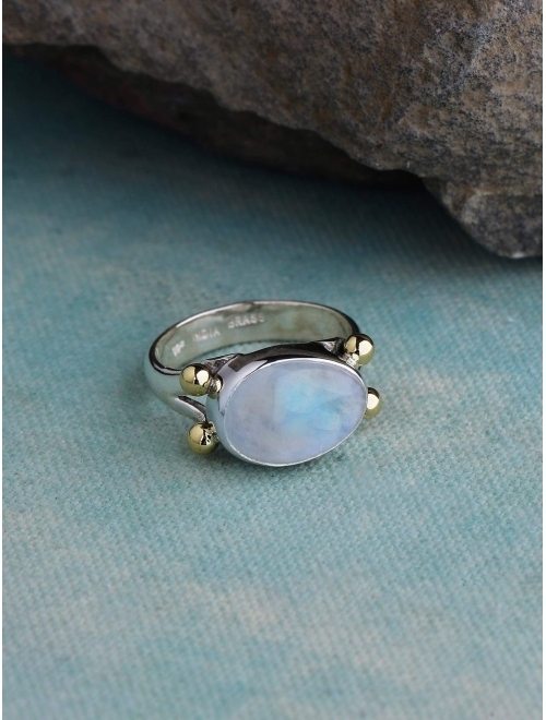 YoTreasure 10x14 MM Rainbow Moonstone Solid 925 Sterling Silver Brass Rings