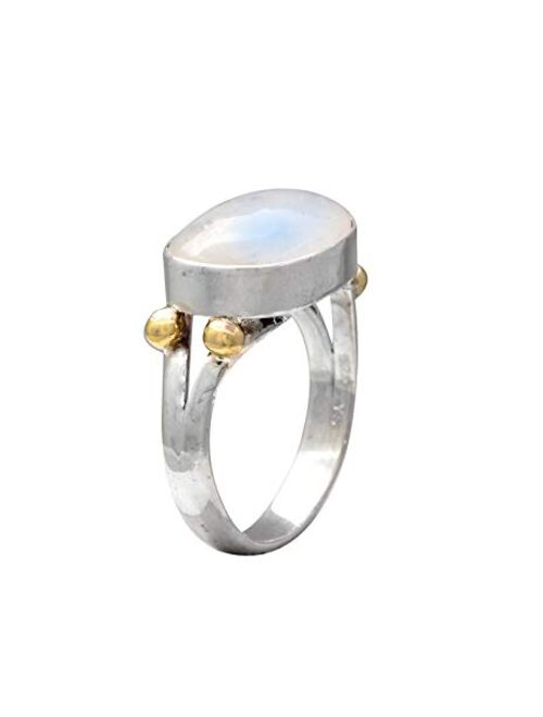 YoTreasure 10x14 MM Rainbow Moonstone Solid 925 Sterling Silver Brass Rings