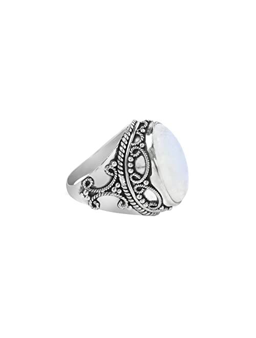 YoTreasure Rainbow Moonstone Scrollwork Ring Solid 925 Sterling Silver