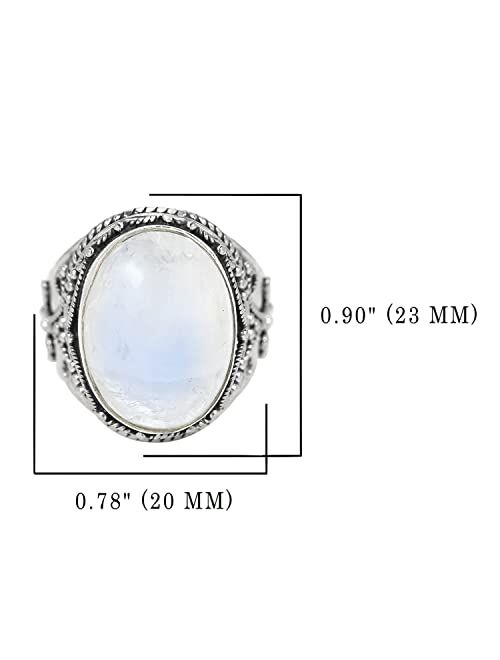 YoTreasure Rainbow Moonstone Scrollwork Ring Solid 925 Sterling Silver