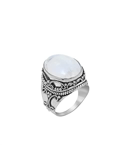 YoTreasure Rainbow Moonstone Scrollwork Ring Solid 925 Sterling Silver