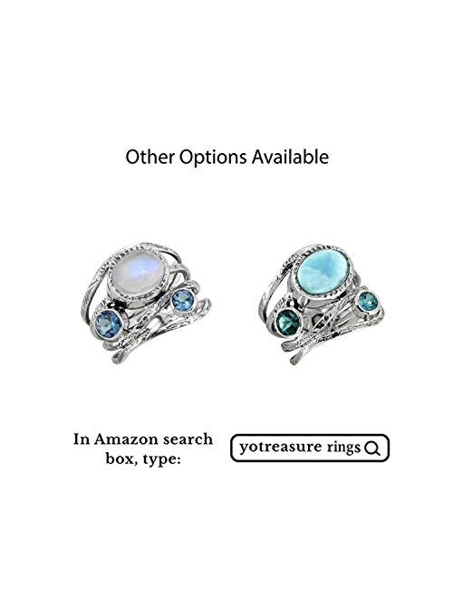 YoTreasure 8x10 MM Moonstone & London Blue Topaz Solid 925 Sterling Silver Bypass Ring