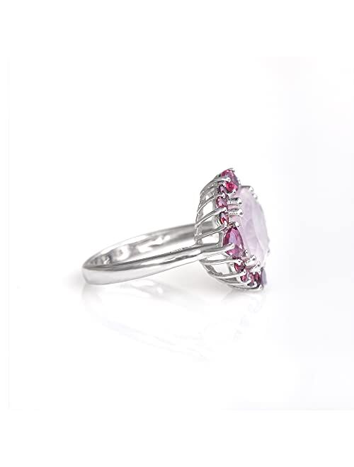 YoTreasure 5.65 ct. t.w Rose Quartz & Rhodolite .925 Sterling Silver Cluster Ring Jewelry