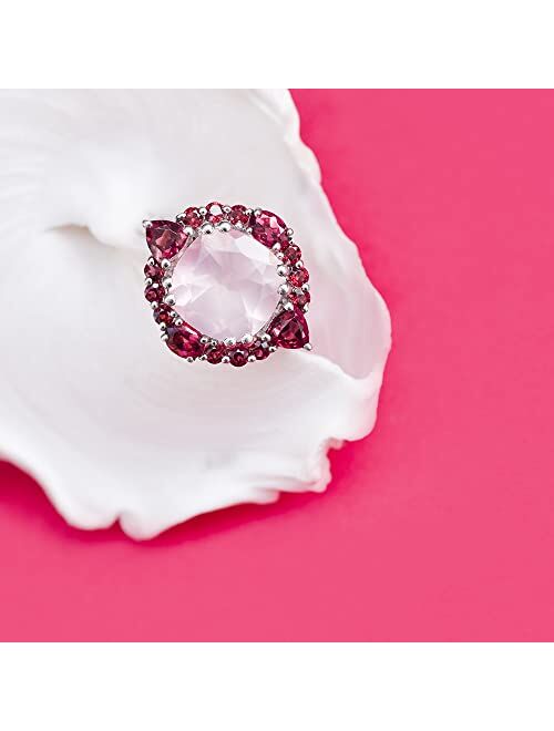 YoTreasure 5.65 ct. t.w Rose Quartz & Rhodolite .925 Sterling Silver Cluster Ring Jewelry