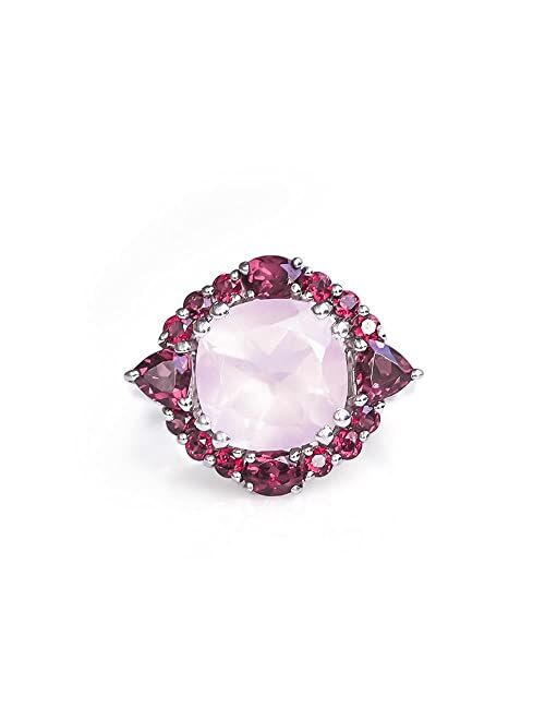 YoTreasure 5.65 ct. t.w Rose Quartz & Rhodolite .925 Sterling Silver Cluster Ring Jewelry