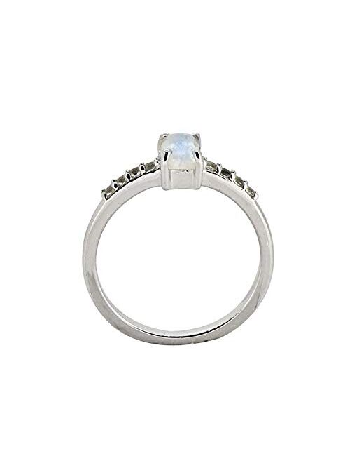 YoTreasure 0.64 ct Moonstone White Topaz Solid 925 Sterling Silver Gemstone Ring Jewelry