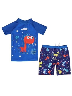 Liuone YAGATA Toddler Boys Two Piece Bathing Suits Short Sleeve Boys Swim Sets UPF50+ Sun Protection Dinosaur Swimwear