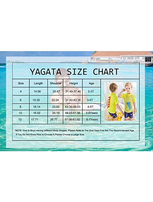 Liuone YAGATA Toddler Boys Two Piece Bathing Suits Short Sleeve Boys Swim Sets UPF50+ Sun Protection Dinosaur Swimwear