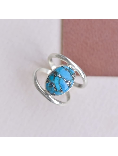 YoTreasure 10x14 MM Blue Turquoise Chunky Bypass Ring .925 Sterling Silver