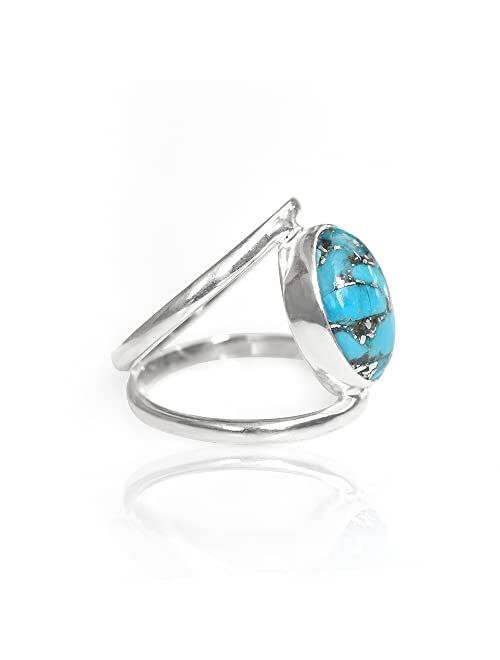 YoTreasure 10x14 MM Blue Turquoise Chunky Bypass Ring .925 Sterling Silver