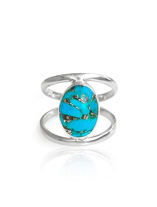 YoTreasure 10x14 MM Blue Turquoise Chunky Bypass Ring .925 Sterling Silver