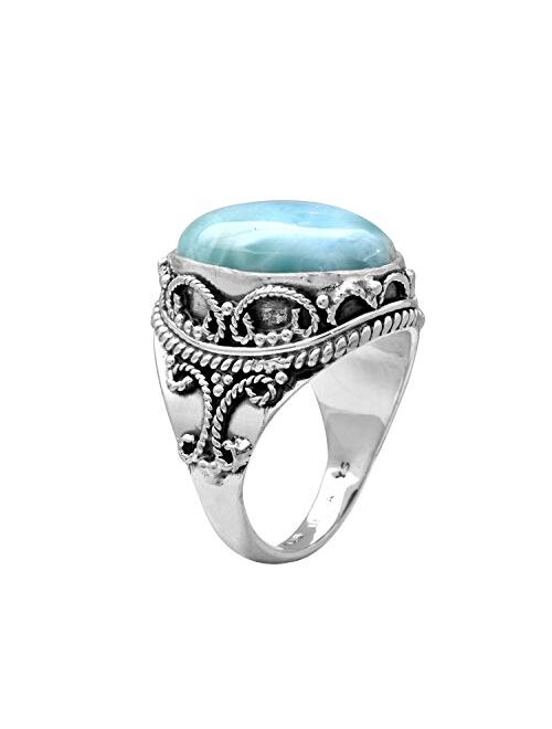 YoTreasure 14x19 MM Larimar Solid 925 Sterling Silver Gemstone Ring