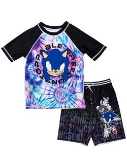 SEGA Sonic The Hedgehog Pullover Rash Guard and Swim Trunks Outfit Set Little Kid to Big Kid