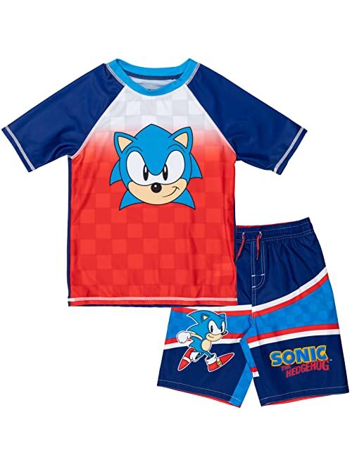 SEGA Sonic The Hedgehog Pullover Rash Guard and Swim Trunks Outfit Set Little Kid to Big Kid