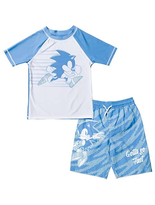 SEGA Sonic The Hedgehog Pullover Rash Guard and Swim Trunks Outfit Set Little Kid to Big Kid