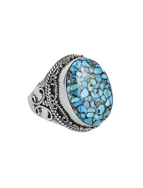 YoTreasure Blue Copper Turquoise Rope Design Ring Solid 925 Sterling Silver Gemstone Jewelry