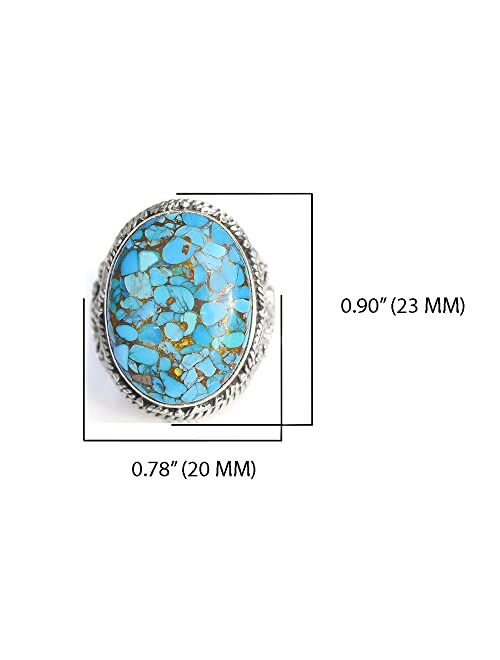 YoTreasure Blue Copper Turquoise Rope Design Ring Solid 925 Sterling Silver Gemstone Jewelry