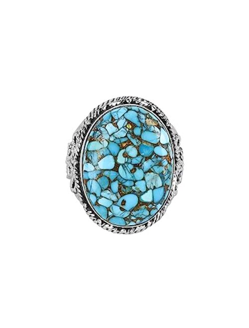 YoTreasure Blue Copper Turquoise Rope Design Ring Solid 925 Sterling Silver Gemstone Jewelry