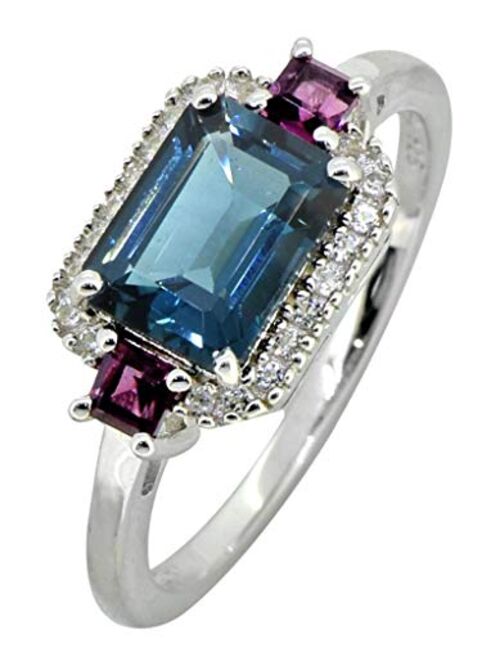 YoTreasure 2.26 Ct. London Blue Topaz Rhodolite Solid 925 Sterling Silver Antique Ring