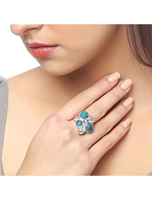 YoTreasure Blue Turquoise Topaz Solid 925 Sterling Silver Chunky Ring Jewelry