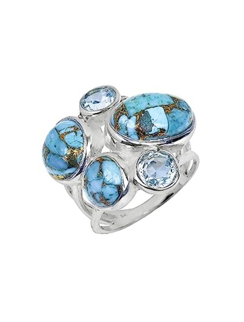 YoTreasure Blue Turquoise Topaz Solid 925 Sterling Silver Chunky Ring Jewelry