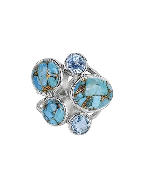 YoTreasure Blue Turquoise Topaz Solid 925 Sterling Silver Chunky Ring Jewelry