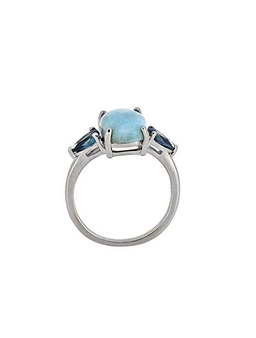 YoTreasure 4.18 ct Larimar London Blue Topaz Sterling Silver Ring