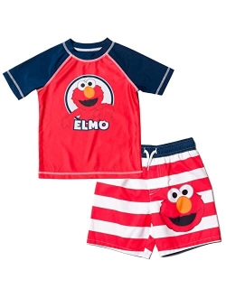 Sesame Street Elmo Baby Pullover Rash Guard and Swim Trunks Outfit Set Infant to Toddler