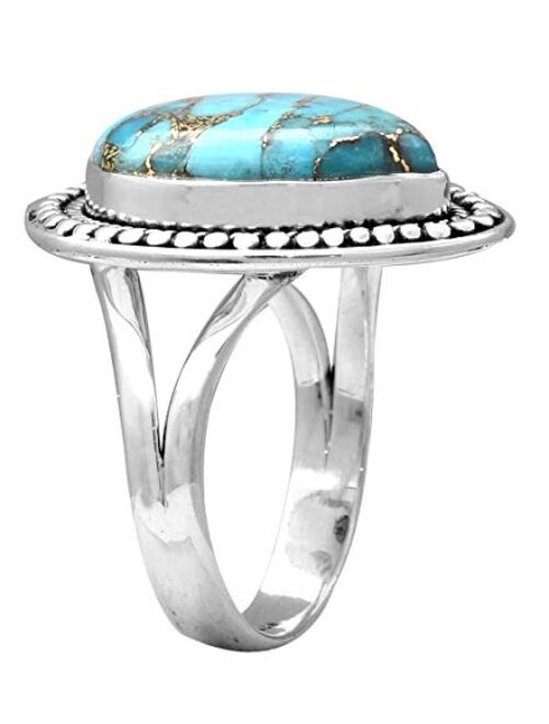 YoTreasure Blue Copper Turquoise Solid 925 Sterling Silver Ring Jewelry