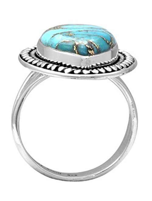 YoTreasure Blue Copper Turquoise Solid 925 Sterling Silver Ring Jewelry