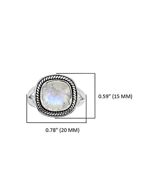 YoTreasure Rainbow Moonstone Solid 925 Sterling Silver Split Shank Ring