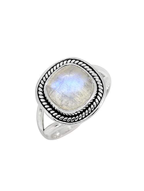 YoTreasure Rainbow Moonstone Solid 925 Sterling Silver Split Shank Ring