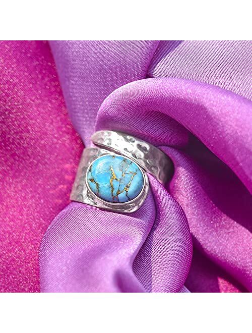 YoTreasure Blue Copper Turquoise Solid 925 Sterling Silver Designer Ring