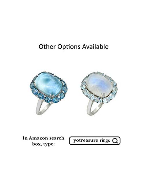 YoTreasure Moonstone and Sky Blue Topaz Cluster Ring Solid 925 Sterling Silver