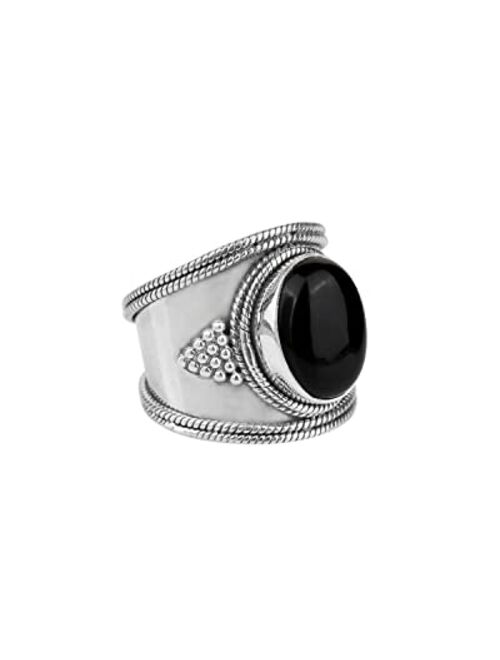 YoTreasure 12x16MM Black Onyx .925 Sterling Silver Wide Band Boho Ring