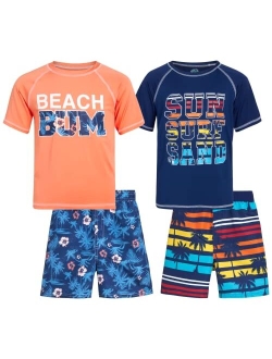 Quad Seven Boys' Rashguard Set - Short Sleeve Swim Shirt and Bathing Suit Set (4 Piece)