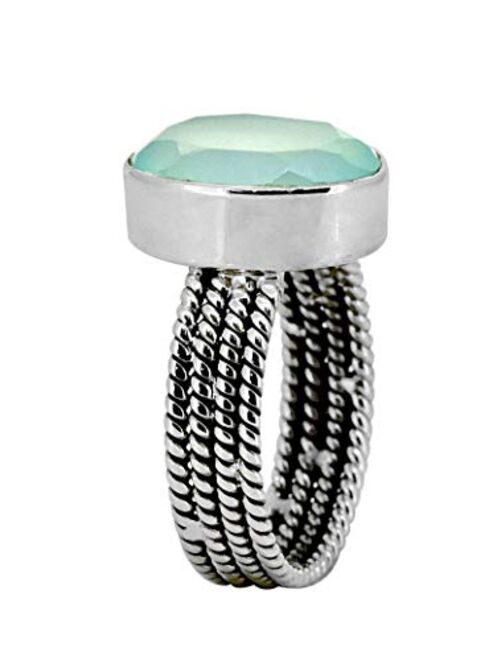 YoTreasure Aqua Chalcedony 925 Sterling Silver Braided Ring Jewelry