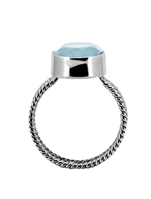 YoTreasure Aqua Chalcedony 925 Sterling Silver Braided Ring Jewelry