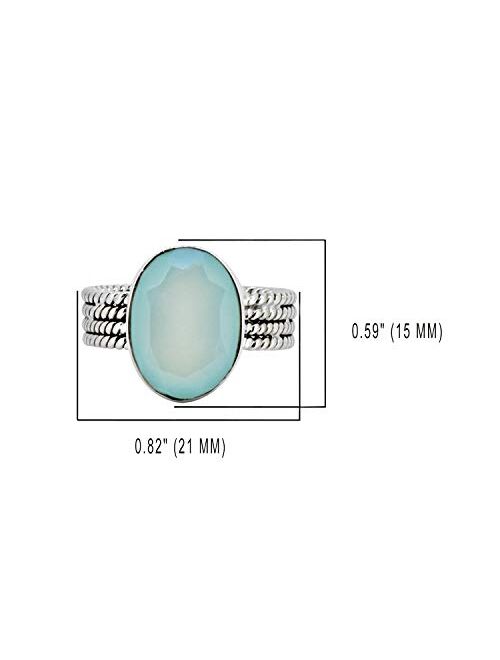 YoTreasure Aqua Chalcedony 925 Sterling Silver Braided Ring Jewelry