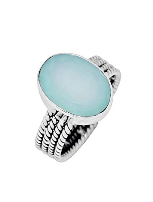 YoTreasure Aqua Chalcedony 925 Sterling Silver Braided Ring Jewelry