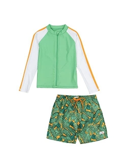 SwimZip Boy's UPF 50+ Long Sleeve Rash Guard & Swim Shorts Set (Multiple Colors)