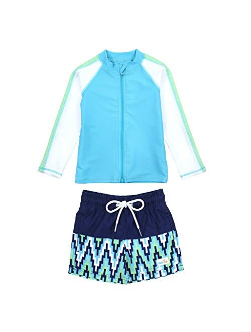 SwimZip Boy's UPF 50+ Long Sleeve Rash Guard & Swim Shorts Set (Multiple Colors)