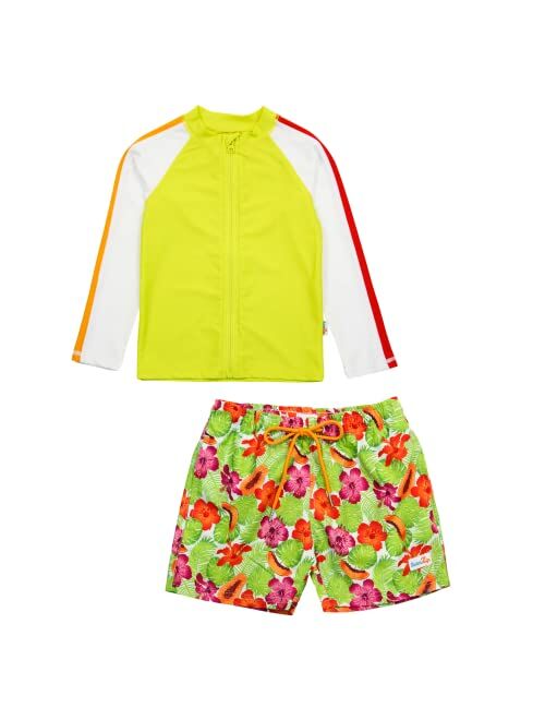 SwimZip Boy's UPF 50+ Long Sleeve Rash Guard & Swim Shorts Set (Multiple Colors)