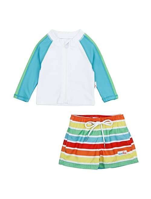 SwimZip Boy's UPF 50+ Long Sleeve Rash Guard & Swim Shorts Set (Multiple Colors)