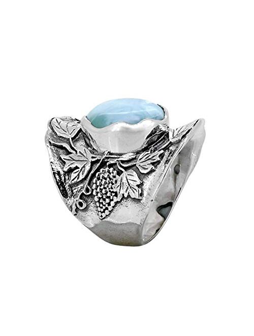 YoTreasure 10x14 MM Larimar Classic Statement Ring Oxidized .925 Sterling Silver